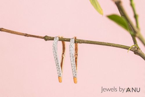 Diamond Heart Hoop Earrings In Solid Gold Handmade