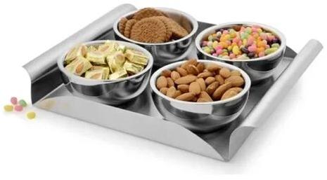 Stainless Steel Designer Dry Fruit Platter, For Kitchen Use