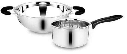 Stainless Steel Kadai and Saucepan Set, For Kitchen Use