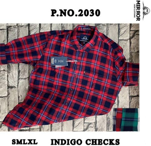 Collar Neck Cotton Checked Mens Indigo Check Shirt, Speciality : Quick Dry, Easy Washable Skin-Friendly