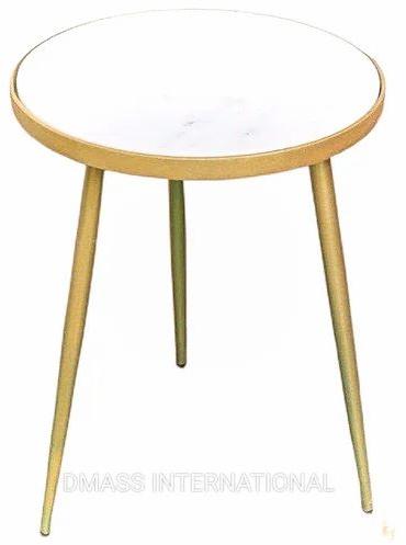 Round Polished Iron Marble Top Side Table, For Home, Hotel, Club, Restaurant Office