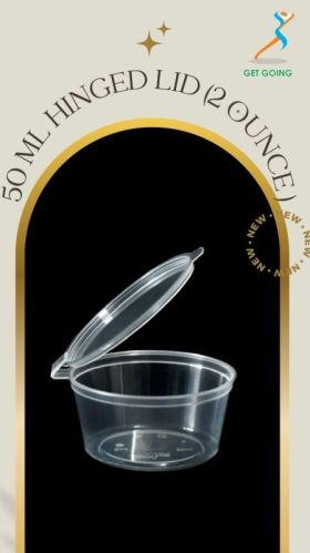 Plain PP 50ml Hinged Container, For Small Sause Serving, Feature : Cost Effective, Fine Finished, Leak Proof