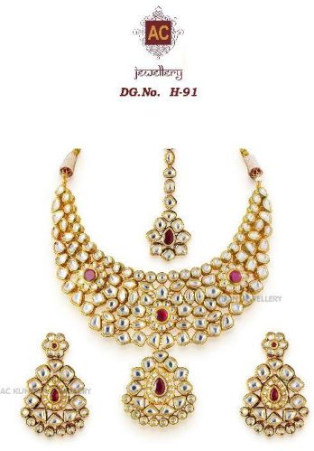 Golden Goldplated Kundan Jewellery, Occasion : Wedding