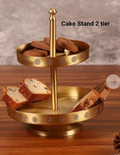 Brown Round Brass Double Tier Cake Stand, For Restaurant, Hotel, Size : Standard