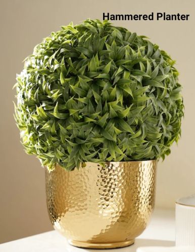 Golden Round Polished Brass Hammered Planter, For Decoration, Size : Standard