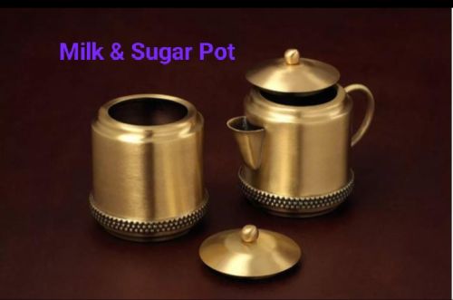 Golden Brass Milk & Sugar Pot Set, For Gifting, Home Decor, Size : Standard