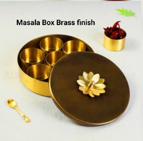 Brass Plain Masala Box, For Kitchen, Color : Golden