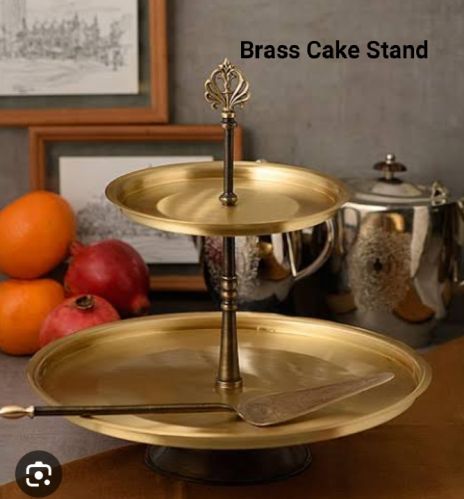 Golden Plain Polished Brass Round Cake Stand, Size : Standard