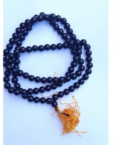 Round Black Agate Stone Mala, Size : 8mm