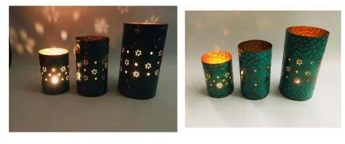 Printed Iron Patina Candle Votive, Color : Green