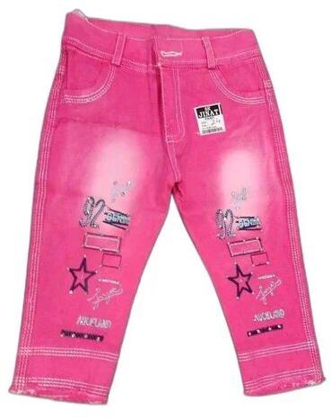 Embroidered Cotton Kids Pant, Color : Pink