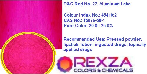 DC RED 27 ALUMINUM LAKE, For Pressed Powder, Lipstick, Lotion, Ingested Drugs, Topically Applied Drugs Etc