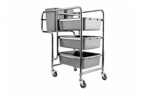 Stainless Steel Hotel Serving Trolleys, Color : Silver