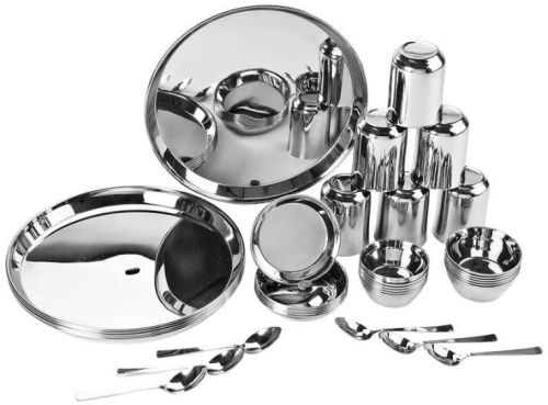 Samayak Enterprises Plain Stainless Steel Dinner Set, For Serving Food, Color : Silver