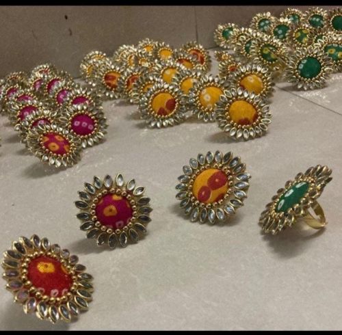Multicoloured Round Metal Bandhani Ring, For Jewelry, Size : Free