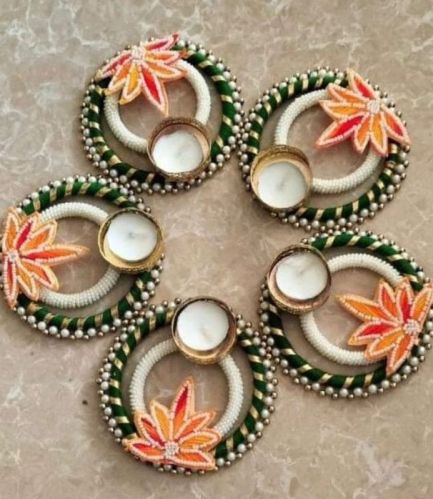 Multicoloured Wooden Decorative Beaded Round Diya, For Decoration Use, Feature : Effective, Moisture Proof