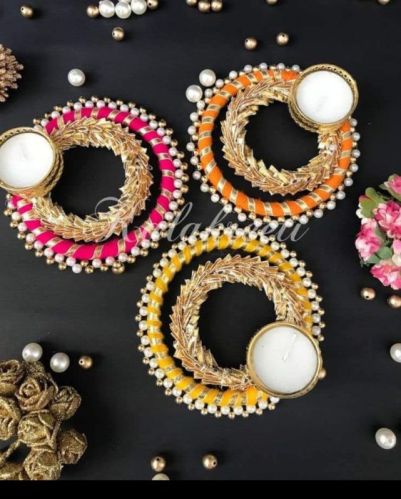 Multicoloured Round Decorative Double Ring Diya, For Decoration Use, Feature : Effective, Moisture Proof