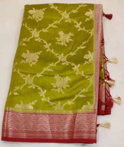 Olive Green Matka Silk Saree, Occasion : Festival Wear, Party Wear