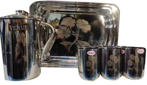 Venus Silver Floral Printed Stainless Steel Lemon Set, For Kitchen