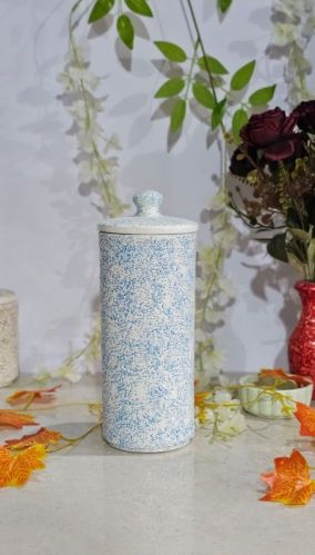1Kg Sky Blue Print Ceramic Jar, For Storage, Feature : Fine Finishing, Leakage Proof, Unique Design