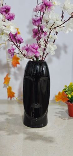 Ceramic Face Shape Black Flower Pot, For Outdoor Decoration, Shape : Round