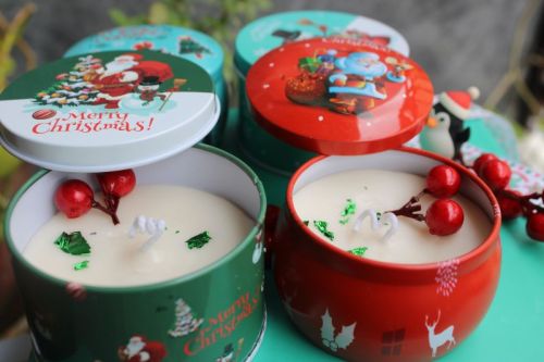 Printed Smooth Soywax Christmas Candles, For Party, Lighting, Decoration, Birthday, Gifting, Packaging Type : Jar