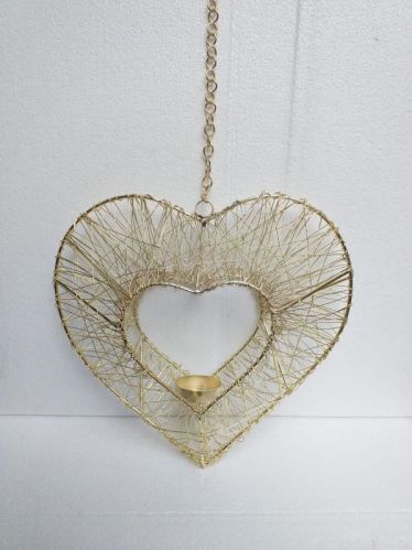 Antique Plain Iron AL2034 Golden Xmas Heart, For Decoration, Size : 11x11x3