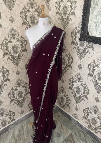 Unstitched Georgette Aari Embroidered Saree, Speciality : Anti-Wrinkle, Shrink-Resistant
