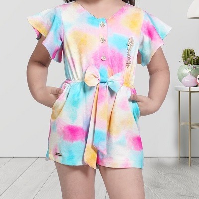 Multicolor Sleeveless Printed Cotton Girls Fancy Romper, Technics : Machine Made