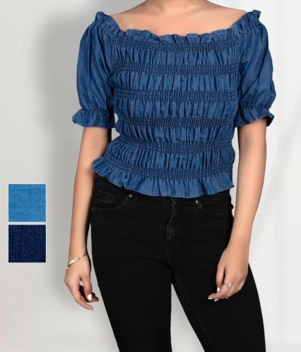 Blue Plain Ladies Denim Top, Occasion : Casual Wear, Party Wear