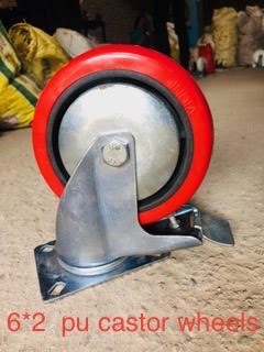 Orange Round 6x2 Inch PU Caster Wheel, For Tables, Stretcher, Stool, Load Capacity : 300-400kg