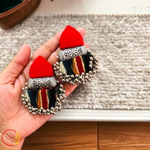 Jagg Hastkala Printed Fabric Earrings, Style : Western