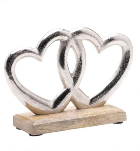 Silver Coated Metal Double Heart Sculpture, For Interior Decor, Home, Gifting, Style : Antique