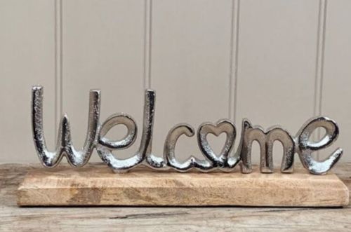 Metal Silver Welcome Letters Sculpture, For Interior Decor, Gifting, Size : Multisize