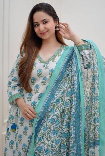 Printed A-Line Cotton Afghani Suit Set, Occasion : Festival Wear