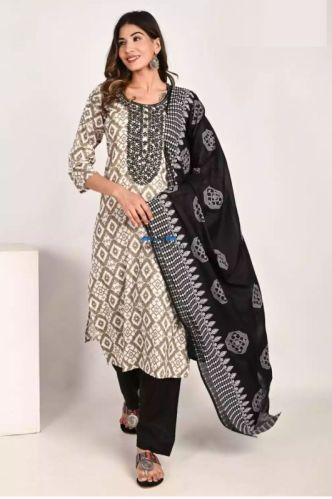 Printed Cotton Kurti Pant Dupatta Set, Gender : Female