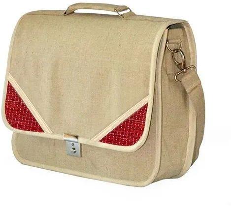 Creamy Rectangular Plain Jute Laptop Bag, Capacity : 5kg