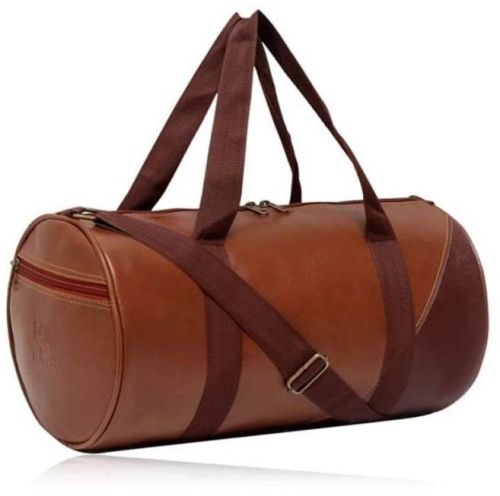 Brown Plain Leather Gym Bag