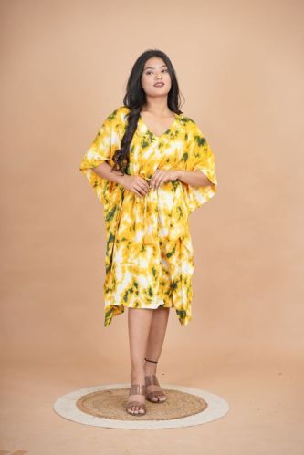 Rayon Casual Wear Yellow Printed Kaftan, Gender : Women
