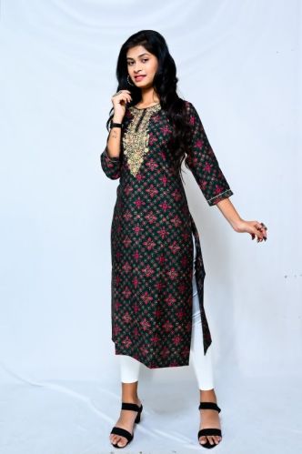 Krupa Fashion Printed Rayon Embroidery Kurti, Occasion : Casual