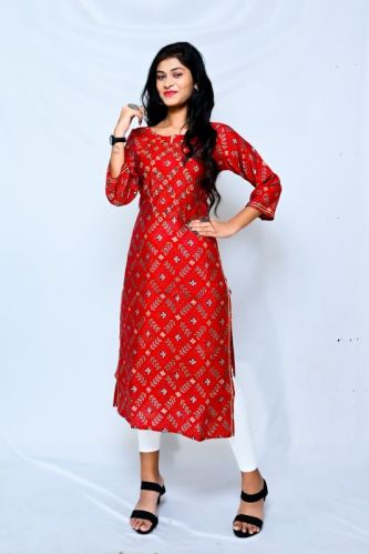 Ladies Printed Silk Kurti, Size : M, XL, XXL, XXXL