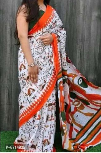 Beautiful Cotton Mulmul Printed Saree, Packaging Type : Poly Bag