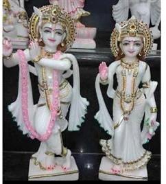 Mulit Colour Printed Marble Krishna Jodi Statue, For Temple, Home, Office, Packaging Type : Carton Box