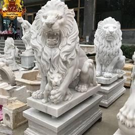 White Plain Polished Marble Lion Statue, For Temple, Shop, Office, Home, Size : 3.5 Feet