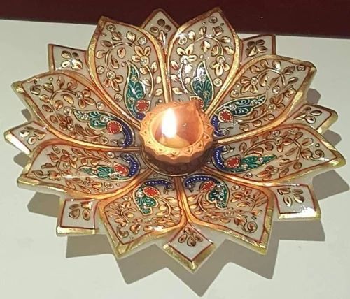 Golden Marble Decorative Diya Plate, For Decoration Use, Packaging Type : Poly Bags