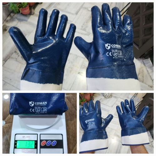 COMAN 120g BLUE NITRILE COATED GLOVES, For Light Industry, Heavy Duty Works, Liner Material : Cotton