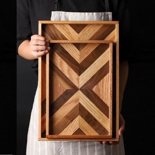 Inlay Polished Wooden Tray Set, For Homes, Hotels, Restaurants