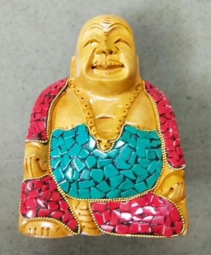 Wooden Laughing Buddha, Color : Multicolour