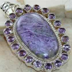 Sterling Silver Charoite Pendant, Color : Purple