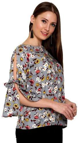 Galaxy Trendz Printed Rayon Cut Shoulder Top, Size : M, XL, XXL, Etc